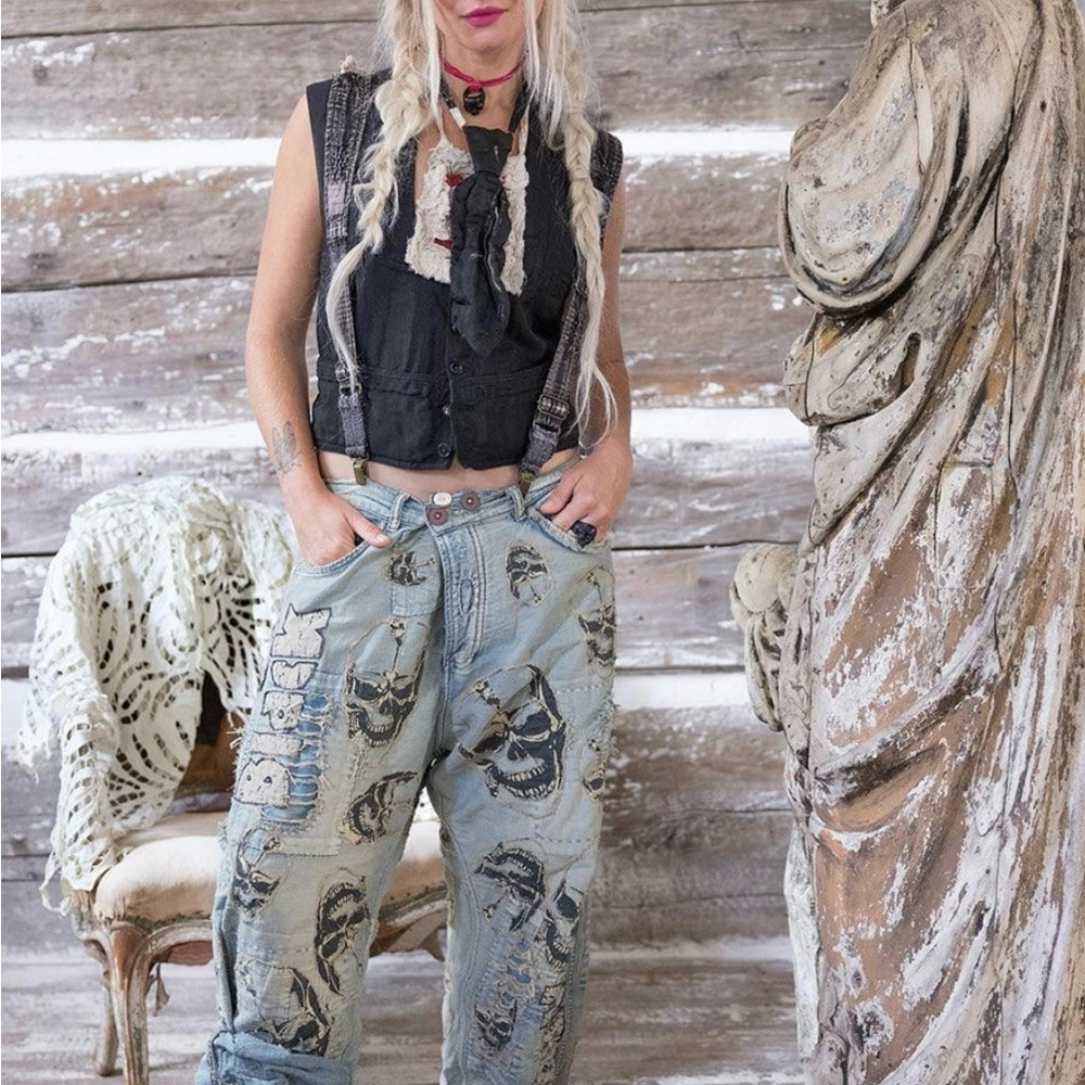Magnolia Pearl Black Sabbath Paranoid Skull Denim Miners Jeans